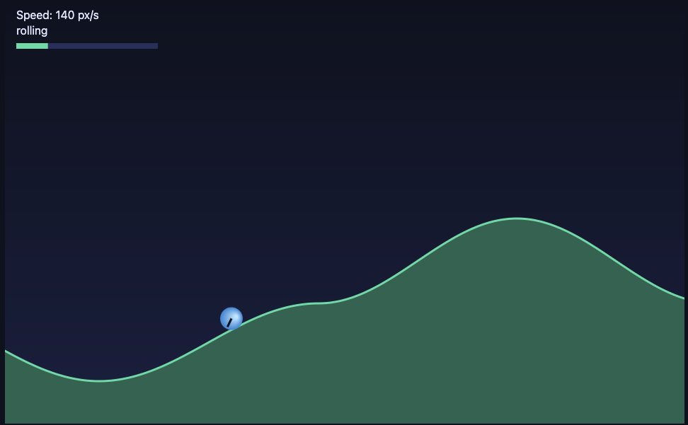Ball rolling down slope in the prototype